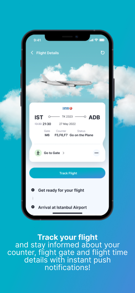 Istanbul Airport - Flight details and tracking screen on the Istanbul Airport mobile app