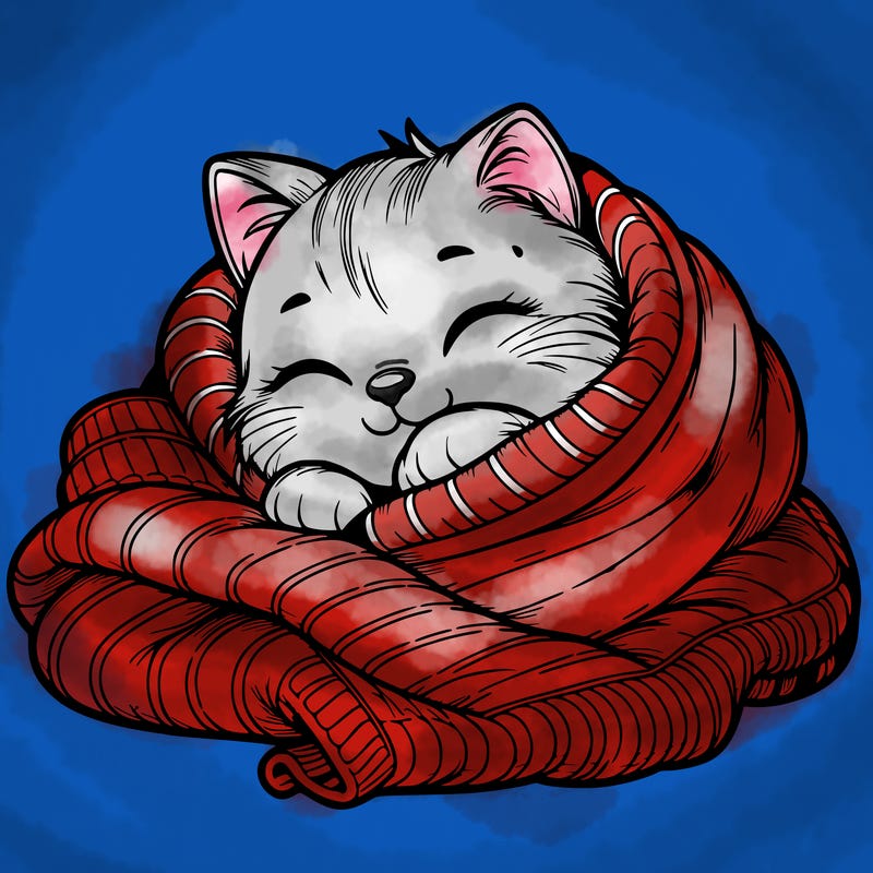 realistic cozy cat in a blanket