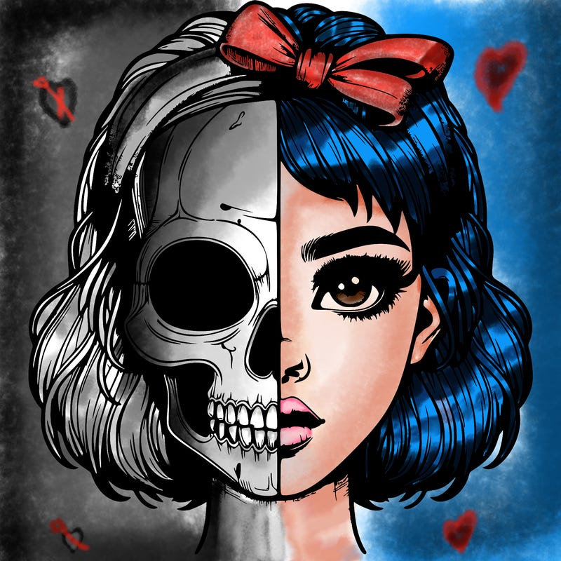 realistic girl with half skull mask