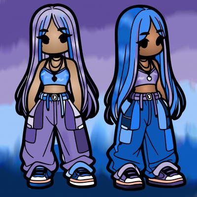 girl in baggy pants crop top and long hair