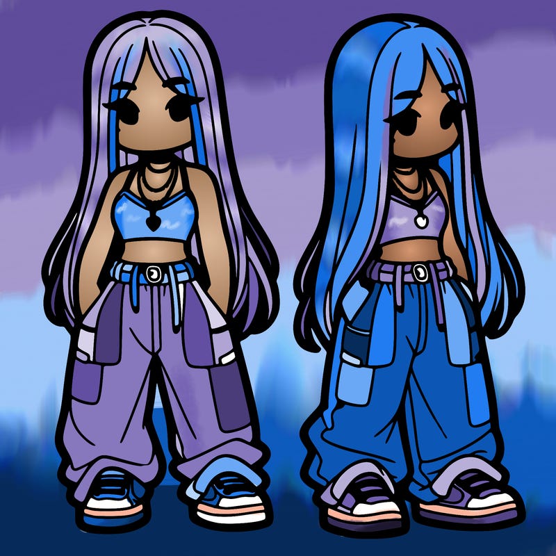 girl in baggy pants crop top and long hair