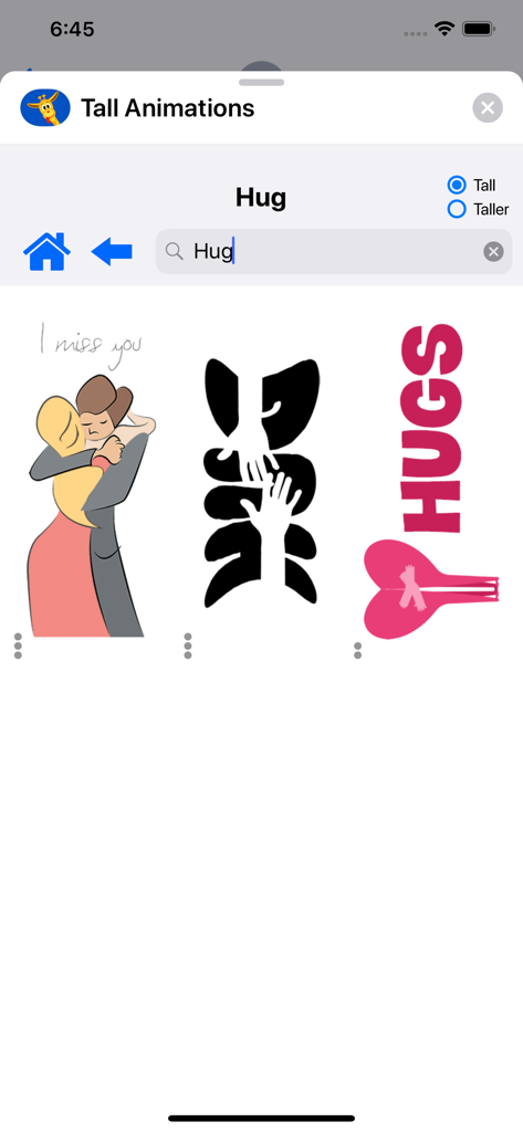 CLIPish Tall Animations - Resultados de búsqueda de animaciones de abrazos en la aplicación CLIPish Tall Animations