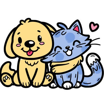 dog and cat as best friends cute