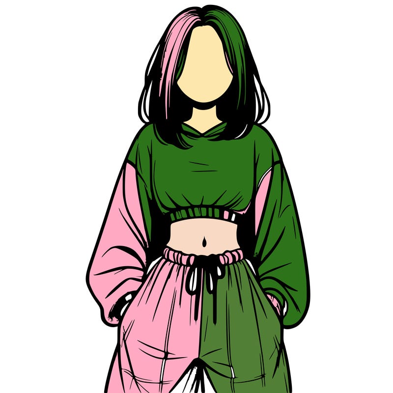 realistic girl faceless with baggy pants and a crop top