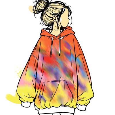 realistic girl with a oversized sweatshirt on and a bun