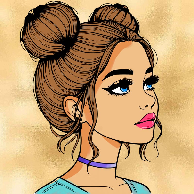 realistic girl with buns on the top of her head