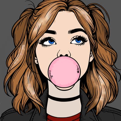 realististic girl blowing bubble -gum