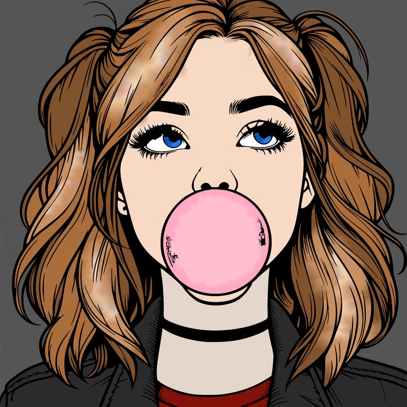 realististic girl blowing bubble -gum