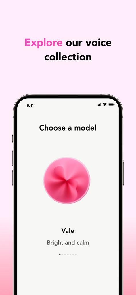 ClipTone: Ringtone & AI Cover - A smartphone interface from the ClipTone app showing a selection of AI voice models including one named Vale described as bright and calm.