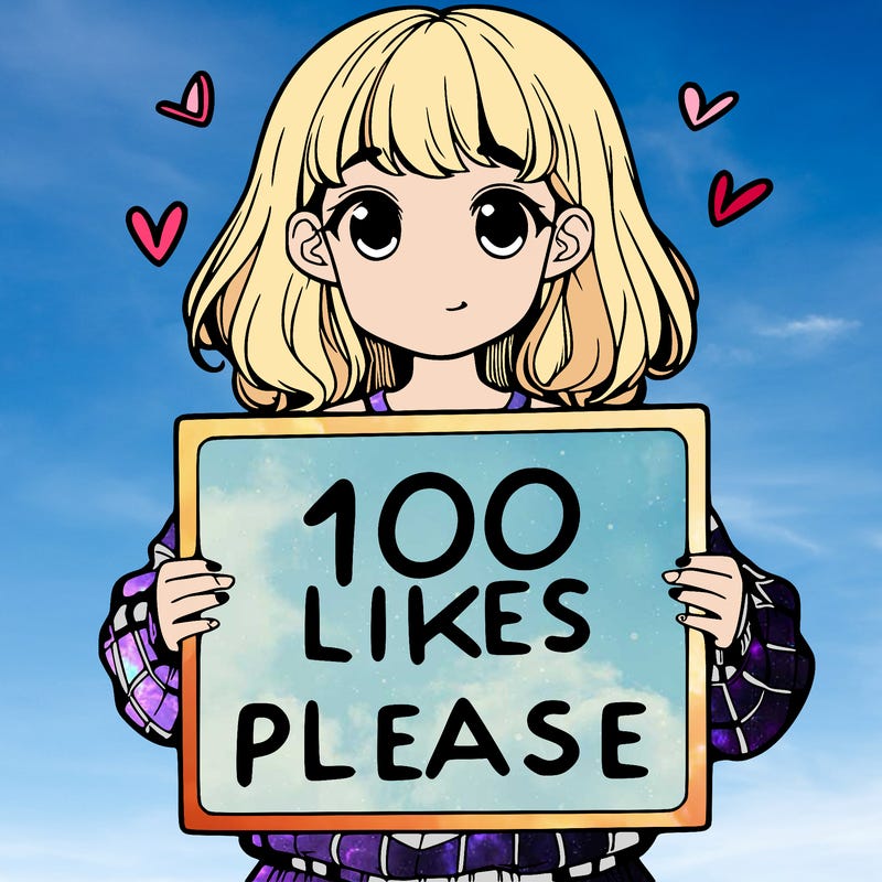 a girl holding a sign saying 100 likes please
