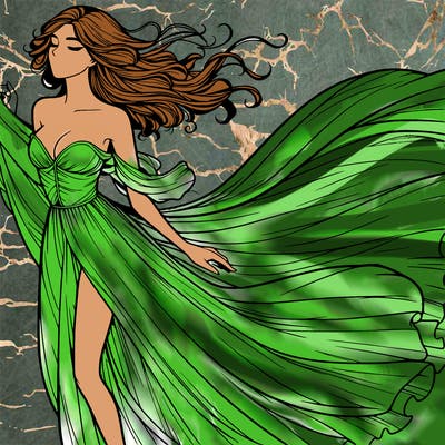 realistic woman in dress flowing the the wind