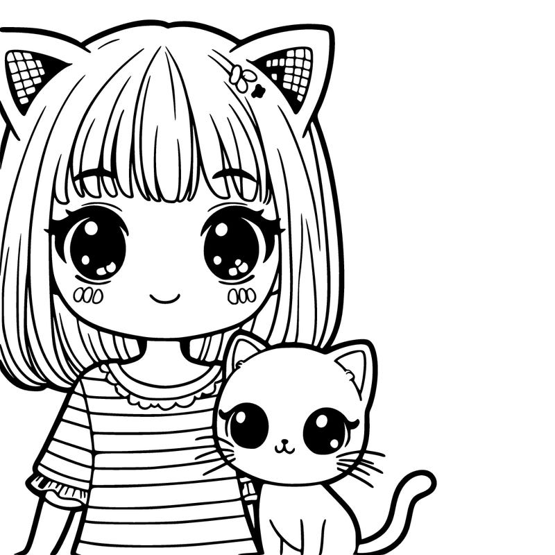 girl with cat ears and a cat that maches