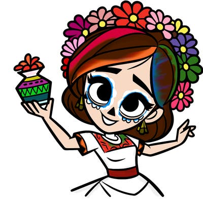a disney style day of the dead woman.