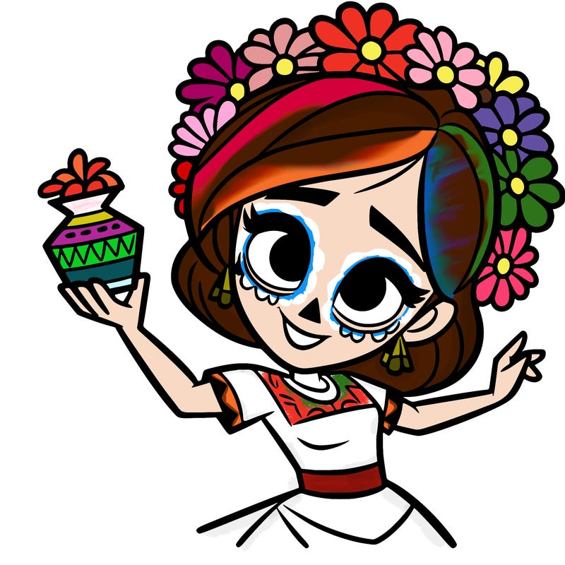a disney style day of the dead woman.