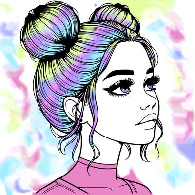 realistic girl with buns on the top of her head