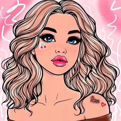 realistic girl with wavy hair and lips