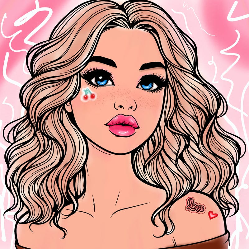 realistic girl with wavy hair and lips