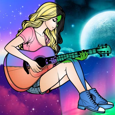 realistic woman play guitar