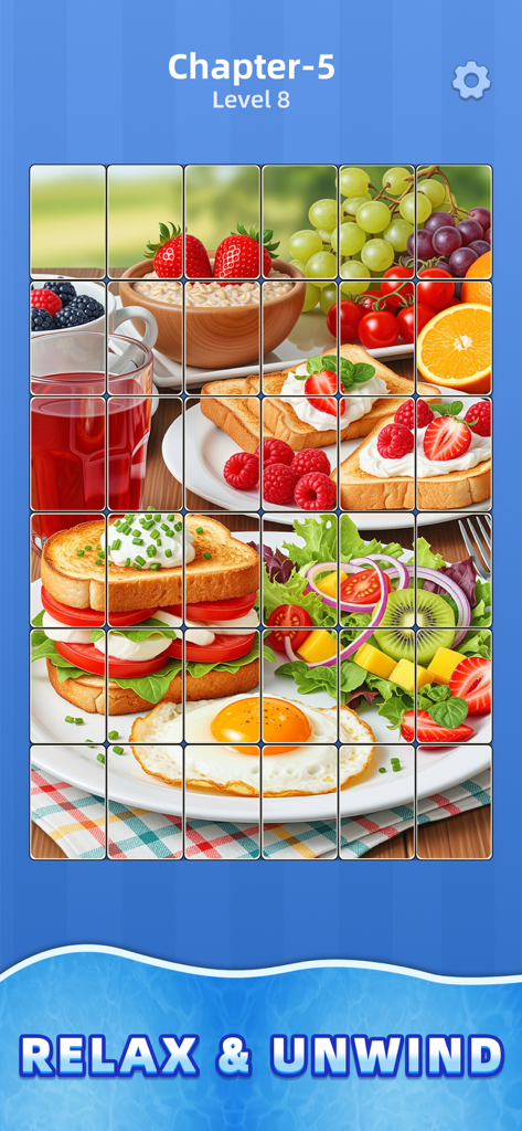 Jigsaw Snap: Tile Puzzle - A completed tile puzzle of a healthy breakfast with fruit and eggs in the Jigsaw Snap app