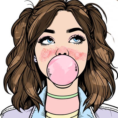 realististic girl blowing bubble -gum