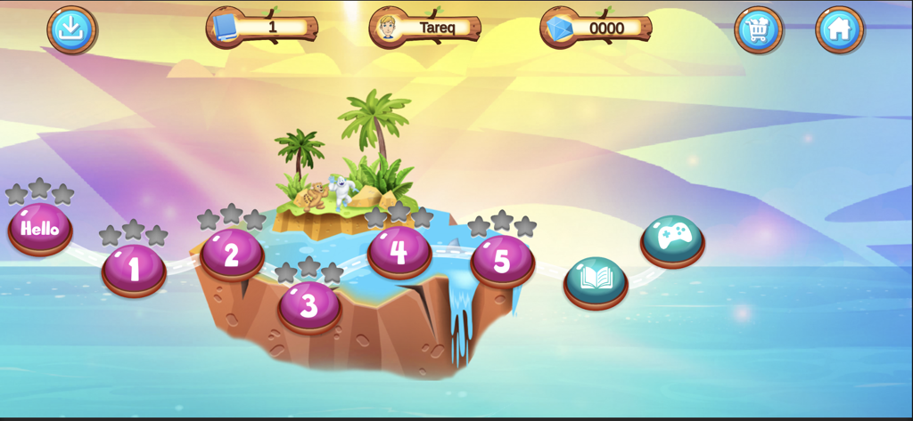 Yeti Primary 1 - Educational level map in Yeti Primary 1 app featuring a colorful island and numbered learning stages