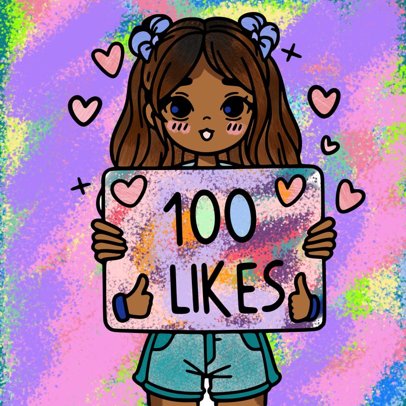 girl holding a sign saying 100 likes