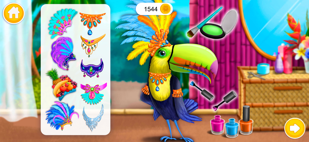 Toucan Rosa getting a colorful carnival makeover with makeup and tropical accessories