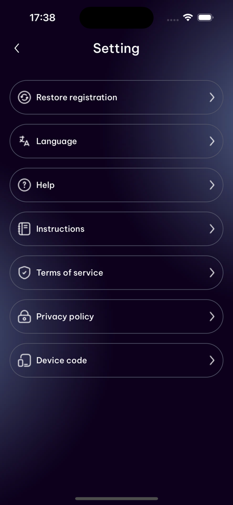The settings screen of the AI DressUp app showing options for language help and policies