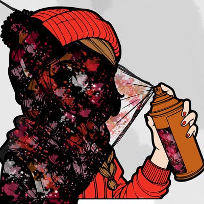 realistic girl spray painting