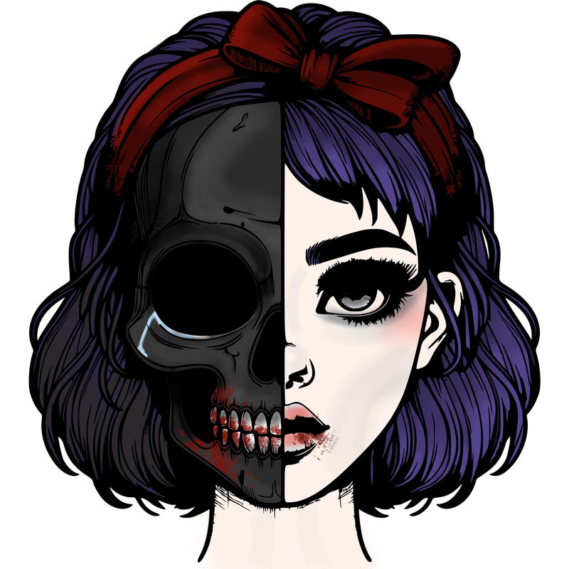 realistic girl with half skull mask