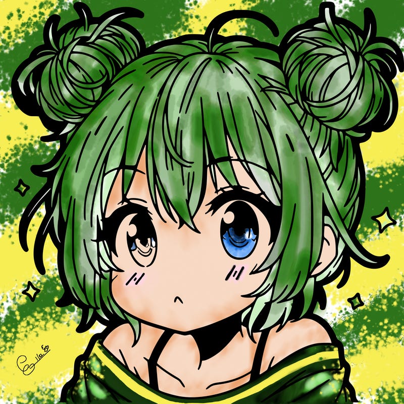 a manga girl with messy small buns