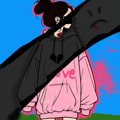 realistic girl with a oversized sweatshirt on and a bun