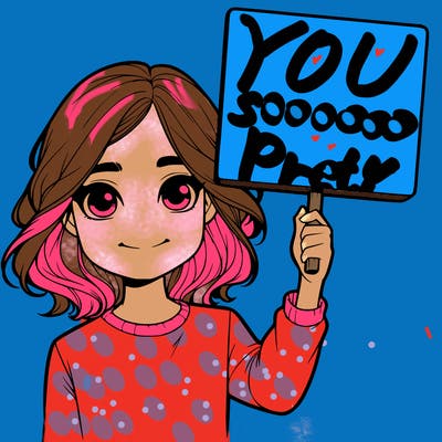 realistic girl holding up a sign