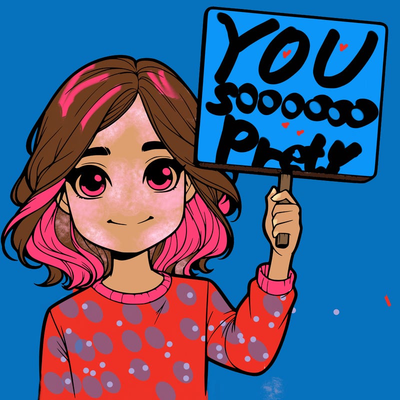realistic girl holding up a sign