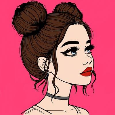 realistic girl with buns on the top of her head