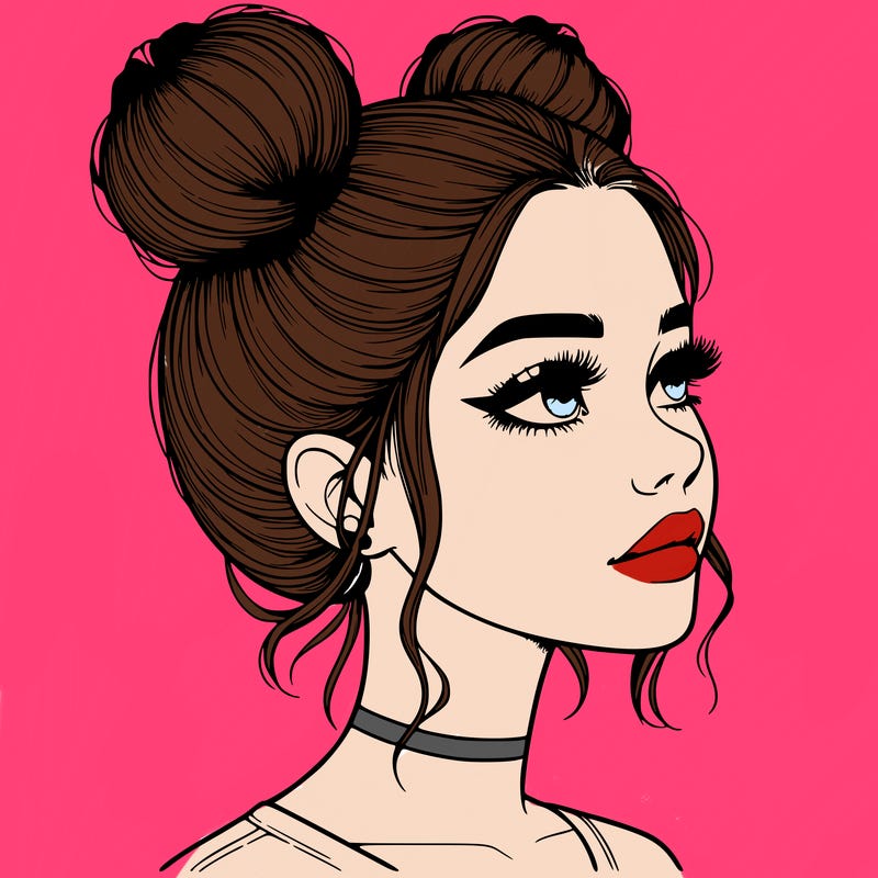 realistic girl with buns on the top of her head