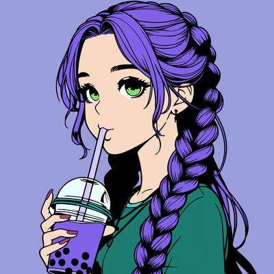 realistic girl with braided hair drinking boba