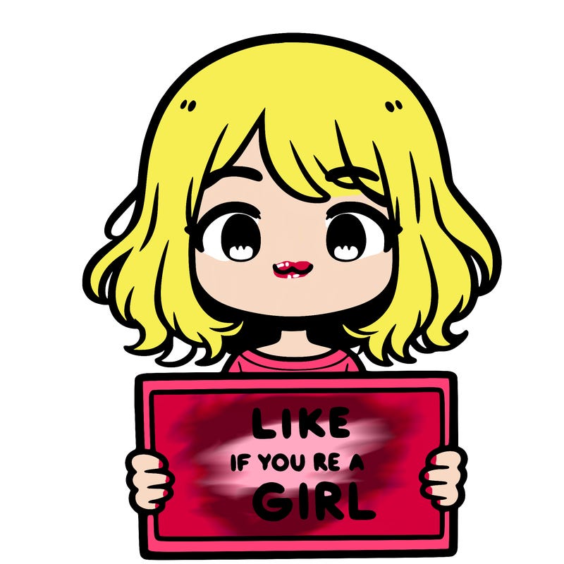 a cute girl holding a sign that says like if you’re a girl