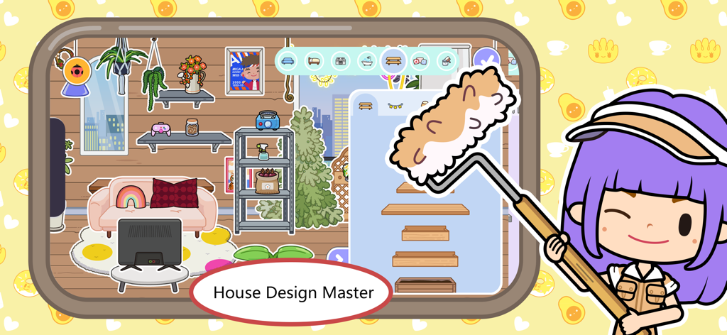 Miga Town: My World - Cartoon character customizing a digital living room in Miga Town My World