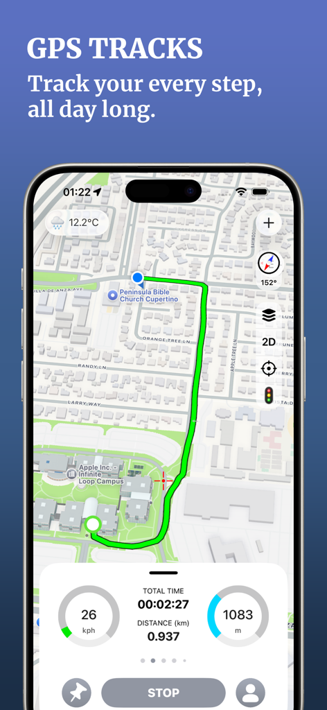 MyTracks: GPS Recorder - MyTracks app displaying a recorded GPS path on a map with real-time speed and distance data