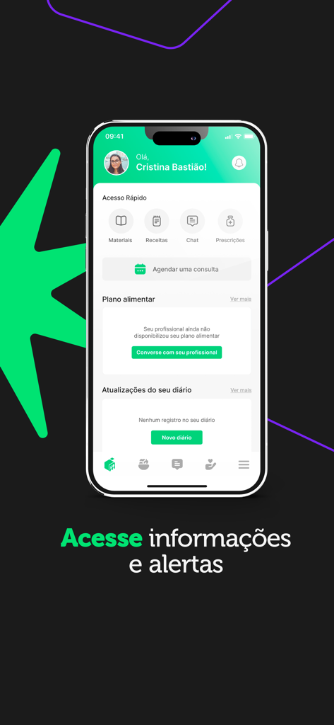 Dietbox - Dashboard of the Dietbox app showing meal plans and professional nutrition tools
