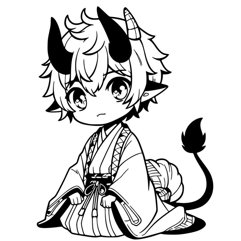 manga character with horns and a tail