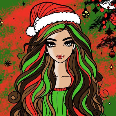 christmas fashionable female model and long hair