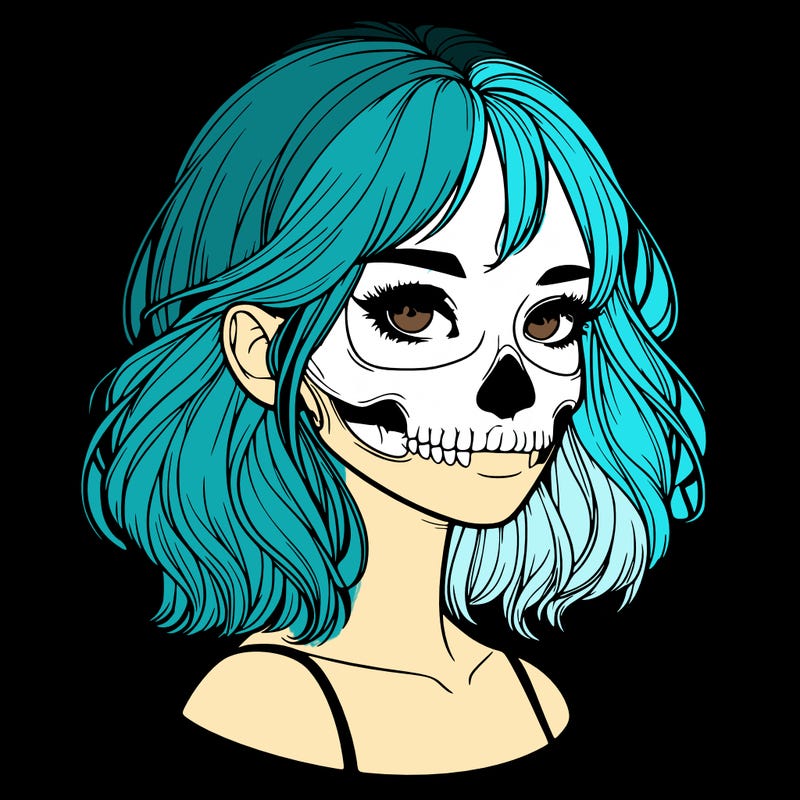 realistic girl with skull