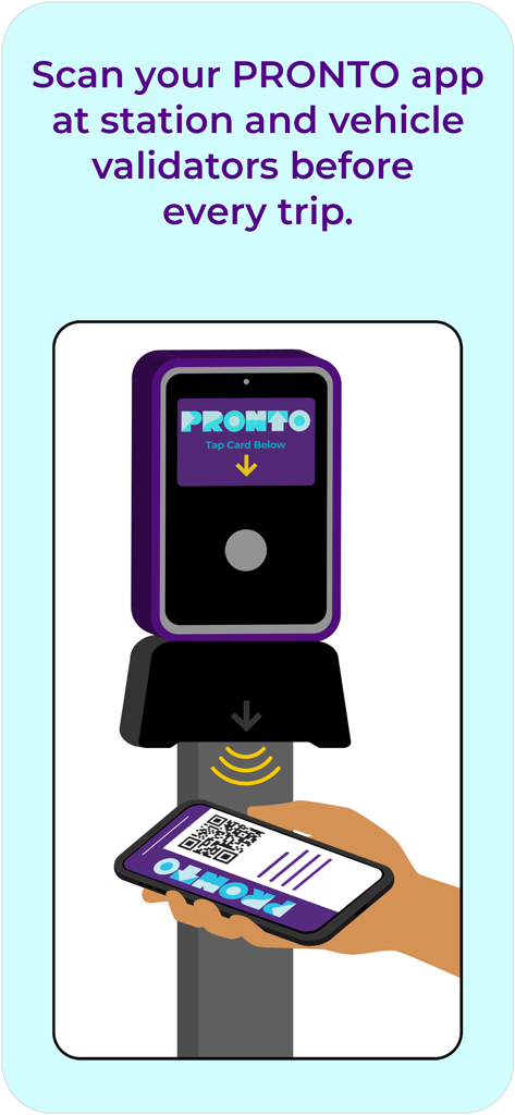 Scan du code QR de l'application Pronto sur un validateur de transport