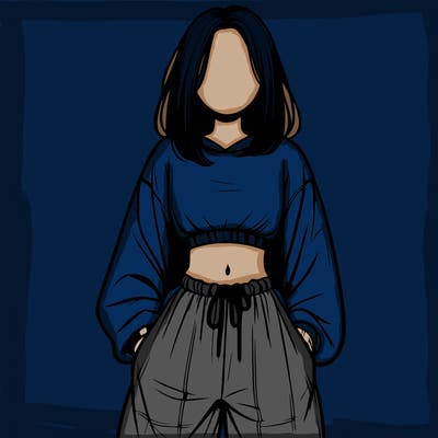 realistic girl faceless with baggy pants and a crop top