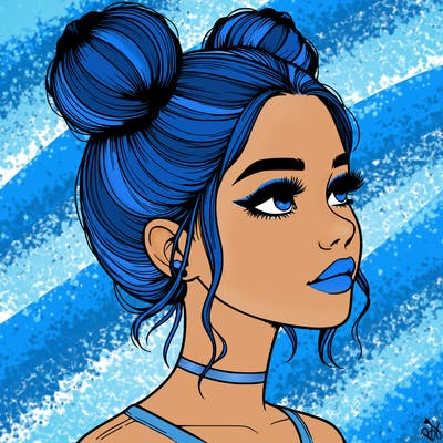 realistic girl with buns on the top of her head