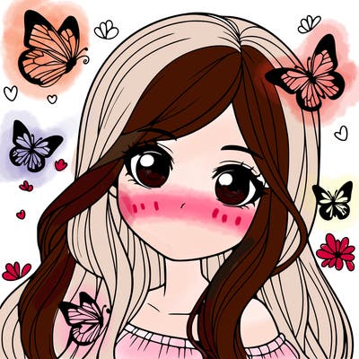 realistic girl with butterflies around her