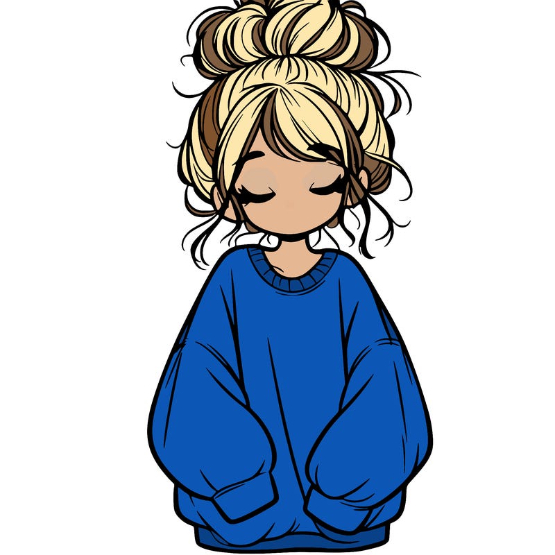 girl with baggy sweatshirt and messy bun