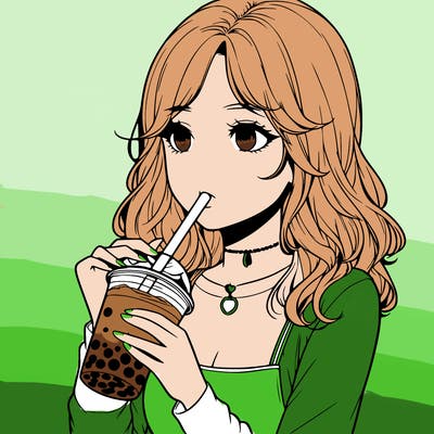 realistic girl drinking boba tea